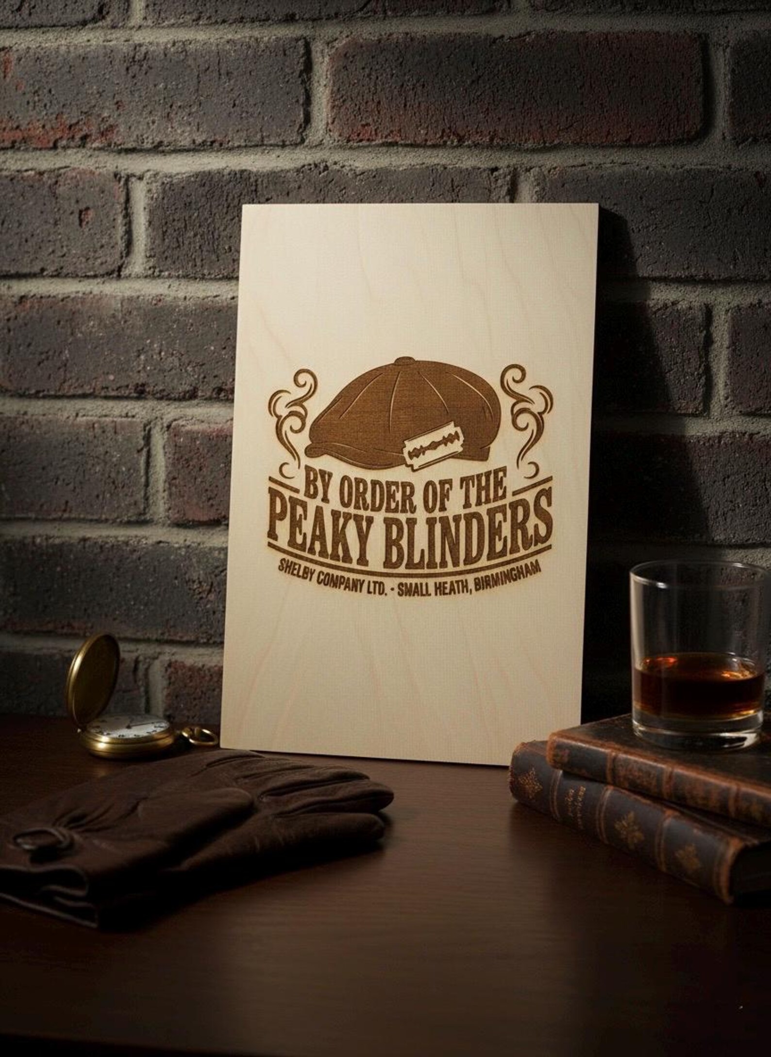 Affiche bois gravée Shelby Company Peaky Blinders - décoration murale gravure laser